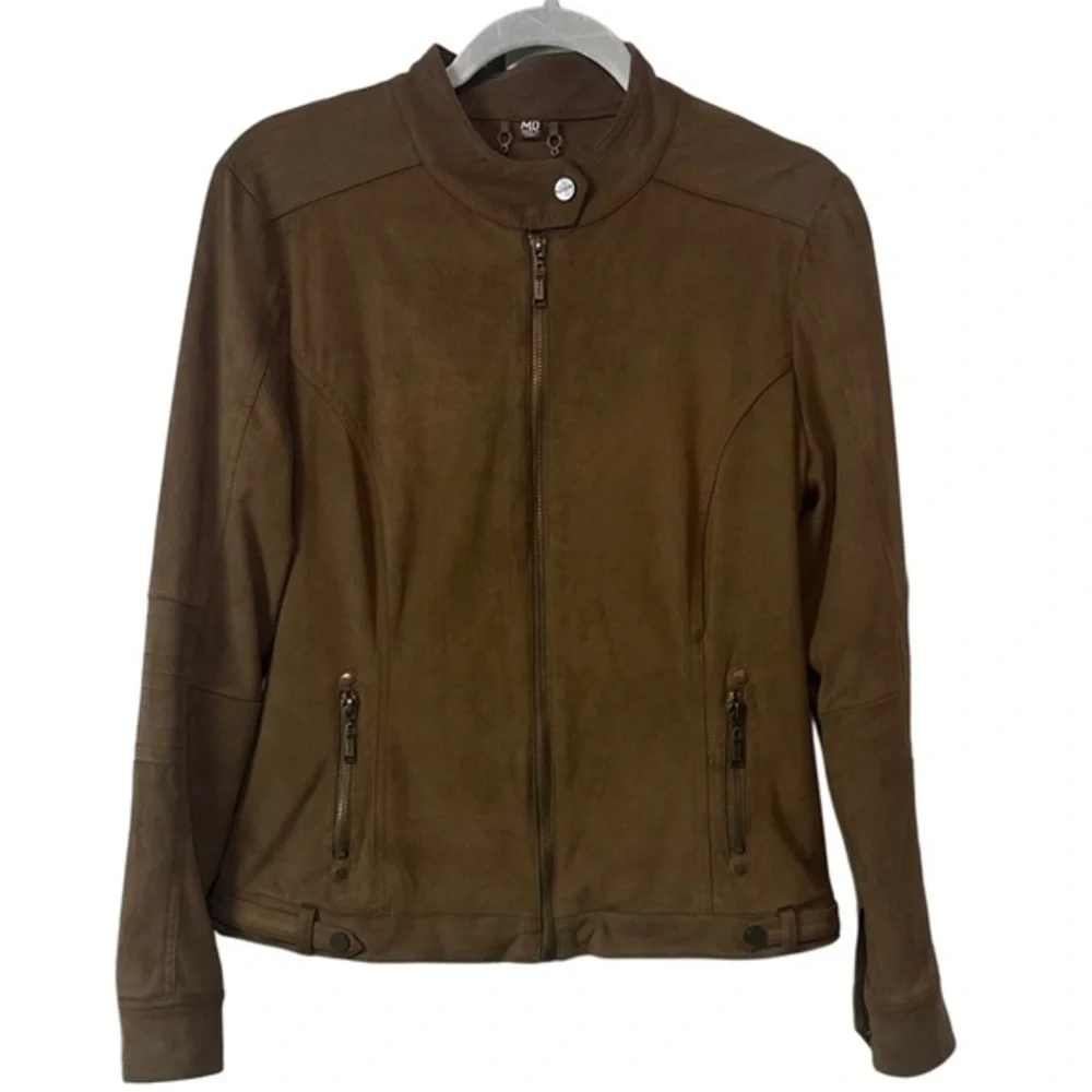 Odyn‎ Brown Faux Suede Full Zip Motto Jacket Women's Sz M